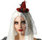 Halloween heksenhoed - mini hoedje op diadeem - one size - rood - met sluier - meisjes/dames