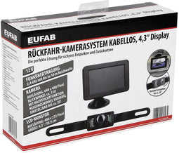 Eufab Draadloos achteruitrijcamerasysteem - Afstandshulplijnen - Zuignapvoet - Nummerplaathouder - Zwart