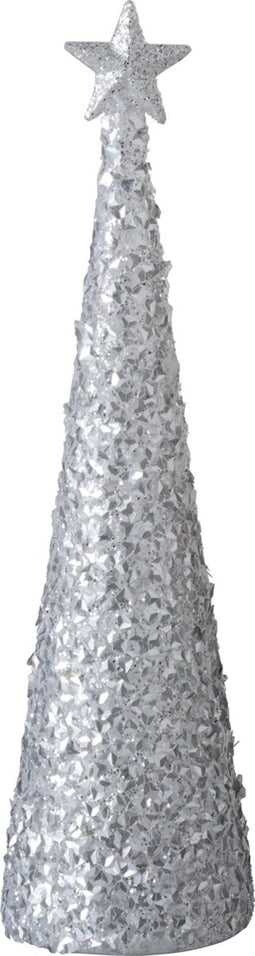 J-Line decoratie Kegel + Ster Suiker - glas - wit - large - LED lichtjes