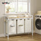 WOLTU - Wasmand met 3 vakken 3x40 l - Was sorteerder met plank - Wit en licht eiken 96 x 71 x 30 cm