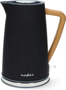 Nedis KAWK510EBK - Elektrische waterkoker 1,7L 2200W - Draadloos 360° - Roestvrijstaal hout rubberlak