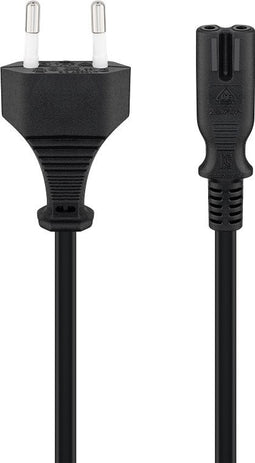 Euro connection cable, Euro plug type C, CEE 7/16 on device socket C7, black, 3 meters