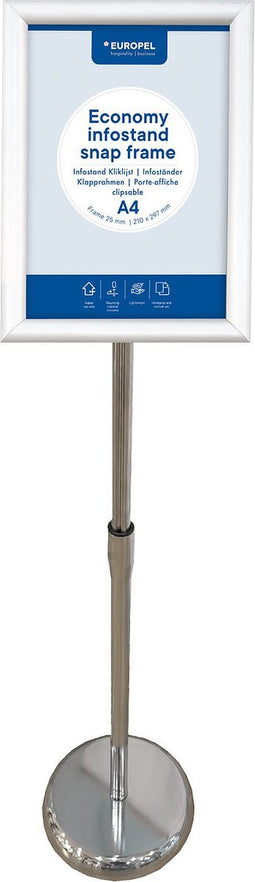 Europel Economy infostand kliklijst – Zilver – A4 (21 x 29,7 cm) – Frame 25mm – Verstelbare hoogte – Draaibare kliklijst – Ideaal voor Beurzen