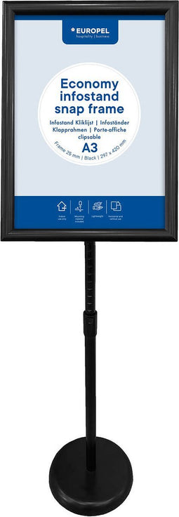 Europel Economy infostand kliklijst – Zwart – A3 (29,7 x 42 cm) – Frame 25mm – Verstelbare hoogte – Draaibare kliklijst – Ideaal voor Beurzen