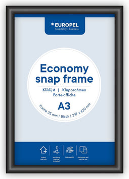 Europel Economy Kliklijst – Posterlijst – A3 – 29,7 x 42 cm – 25mm – Aluminium – Zwart