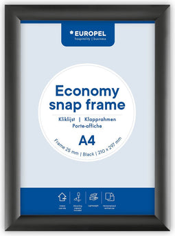 Europel Economy Kliklijst – Posterlijst – A4 – 21 x 29,7 cm – 25mm – Aluminium – Zwart