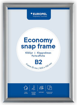 Europel Economy Kliklijst – Posterlijst – B2 – 50 × 70,7 cm – 25mm – Aluminium – Zilver