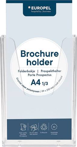 Europel Folderbakje – Flyers – 1/3 A3 – 9,9 x 21 cm – Glasheldere presentatie – Beurzen en kantoren