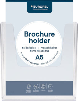 Europel Folderbakje – Flyers – A5 – 14,8 x 21 cm – Glasheldere presentatie – Beurzen en kantoren