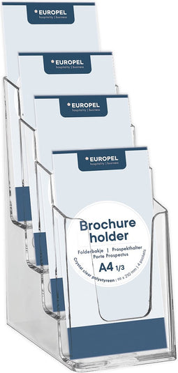 Europel Folderbakjes meervoudig – Flyers, Folders & Visitekaartjes – 4x 1/3 A4 – 9,9 x 21 cm – Glasheldere presentatie – Beurzen en kantoren