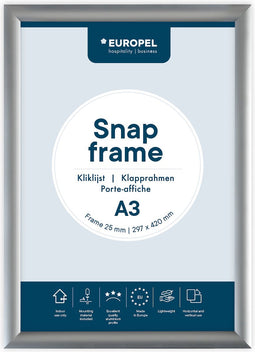 Europel Kliklijst – Posterlijst – A3 – 29,7 x 42 cm – 25mm – Aluminium – Zilver