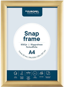 Europel Kliklijst – Posterlijst – A4 – 21 x 29,7 cm – 25mm – Aluminium – Goud