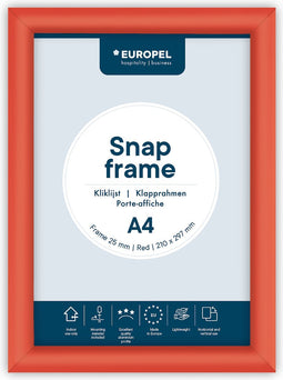 Europel Kliklijst – Posterlijst – A4 – 21 x 29,7 cm – 25mm – Aluminium – Rood