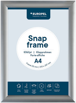 Europel Kliklijst – Posterlijst – A4 – 21 x 29,7 cm – 25mm – Aluminium – Zilver