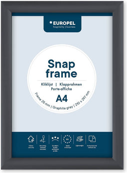 Europel Kliklijst – Posterlijst – A4 – 21 x 29,7 cm – 25mm – Aluminium – Grafietgrijs