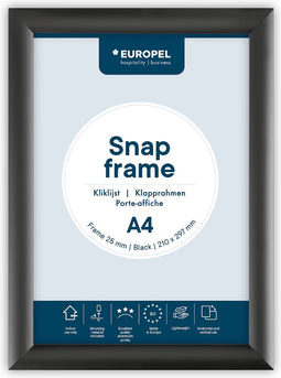 Europel Kliklijst – Posterlijst – A4 – 21 x 29,7 cm – Aluminium – 25mm – Zwart