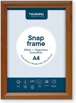 Europel Kliklijst – Posterlijst – A4 – 21 x 29,7 cm – Aluminium – 25mm – Hout