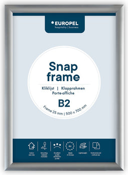 Europel Kliklijst – Posterlijst – B2 – 50 x 70,7 cm – 25mm – Aluminium – Zilver