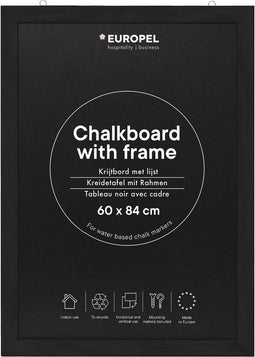 Europel krijtbord met lijst – muurdecoratie – tekenbord - zwart - 60x84cm