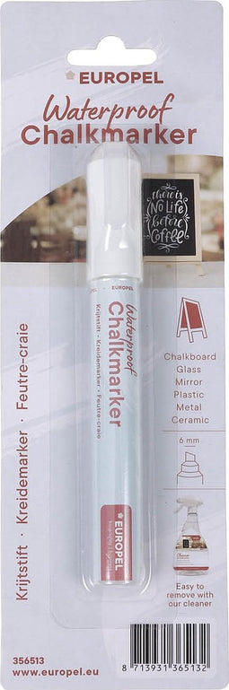 Europel Watervaste Krijtstift - 6mm - Wit – 1 stuk - Perfect voor krijtborden en creatieve projecten