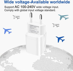 Europese reisstekkeradapter, 2-pack 2.1A dubbele USB-wandoplader EU-lichtnetadapter compatibel met iPhone 14/13/12/11 Pro Max/XS/XR/X/SE/8/7/6, Samsung S22 S21 S20 S9,