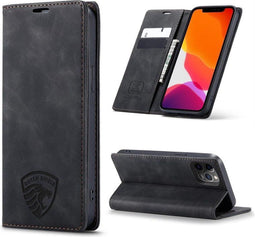 Hoesje Geschikt voor iPhone 12 PRO MAX met Anti Skim Bescherming - Pasjes Bookcase RFID Beschermd Cover - Vulcano Black