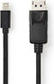 Mini DisplayPort-Kabel - DisplayPort 1.2 - Mini-DisplayPort Male - DisplayPort Male - 21.6 Gbps - Vernikkeld - 1.00 m - Rond - PVC - Zwart - Envelop
