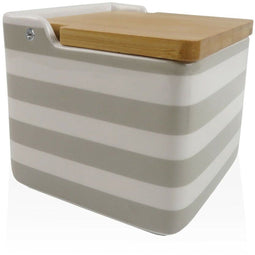 Zoutvaatje met deksel Versa Grijs Keramisch Bamboe Dolomite Strepen 12,2 x 11,5 x 12,2 cm