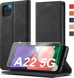 Telefoonhoesje geschikt voor Samsung Galaxy A22 5G | Inclusief 2 Sreenprotectors - Lederen beschermhoes