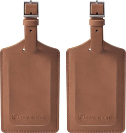 EverNeeds Bagagelabel - Kofferlabel voor Koffers - Kofferlabels - Bagagelabels- PU Leer - Bruin - 2 Stuks