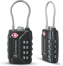 EverNeeds Kofferslot - TSA Slot - 4 Cijferig Hangslot - Cijferslot - Zwart - 2 Stuks