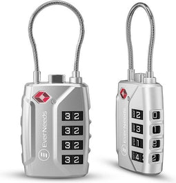 EverNeeds Kofferslot - TSA Slot - 4 Cijferig Hangslot - Cijferslot - Zilver - 2 Stuks