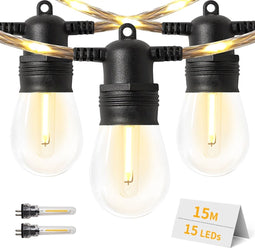 EverNeeds Lichtsnoer Voor Buiten - 15 Meter - Met Verlichte Kabel - Lichtslinger 15 LED - Sfeerverlichting Buiten en Binnen - Tuinverlichting - Lampjes Slinger Buiten - IP65 - 2 Extra Leds
