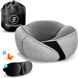 EverNeeds Nekkussen - Luxe Reiskussen voor Vliegtuig en Auto - Ergonomisch - Memory Foam - Incl. Slaapmasker en Oordopjes