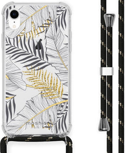 iMoshion Hoesje Geschikt voor iPhone Xr Hoesje Met Koord - iMoshion Design Hoesje met Koord - Goud / Zwart / Transparant / Glamour Botanic