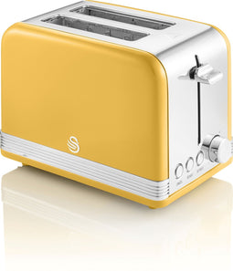 Swan Retro Broodrooster – 2 Sleuven – Geel – Bruiningsgraad Instelbaar