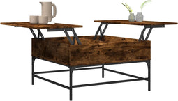 vidaXL - Salontafel - 80x80x45 - cm - bewerkt - hout - en - metaal - gerookt - eiken