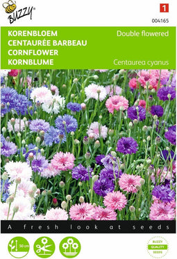 5 stuks - Buzzy - Centaurea Cyanus dubbelbloemig gemengd