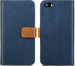 iMoshion Hoesje Geschikt voor iPhone SE (2016) / 5 / 5s Hoesje Met Pasjeshouder - iMoshion Luxe Canvas Bookcase - Donkerblauw