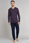 Schiesser Heren Pyjama - Lange Mouwen - V-Hals - Donker Blauw