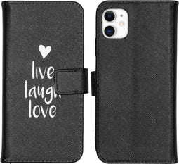 iMoshion Hoesje Geschikt voor iPhone 11 Hoesje Met Pasjeshouder - iMoshion Design Softcase Bookcase - Wit / Zwart / Live Laugh Love