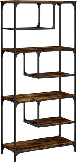 vidaXL - Boekenkast - 81x36x176 - cm - bewerkt - hout - gerookt - eikenkleurig