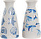 Vaas DKD Home Decor Ster Wit Hemelsblauw Navy Marineblauw Keramiek Mediterrane Walvis (2 Stuks) (16 x 16 x 31 cm)