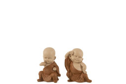J-Line figuur Monnik Zen - polyresin - bruin - 2 stuks