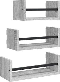 vidaXL - 3-delige - Wandschappenset - met - stangen - bewerkt - hout - grijs - sonoma