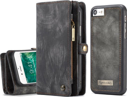 Caseme - vintage 2 in 1 portemonnee hoes - Geschikt voor iPhone SE (2022 / 2020) / 8 / 7 / 6(s) - Grijs