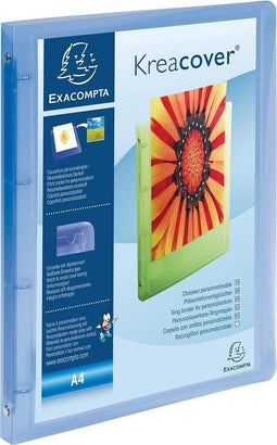 Exacompta Personaliseerbare ringmap Kreacover 4 ringen transparant blauw