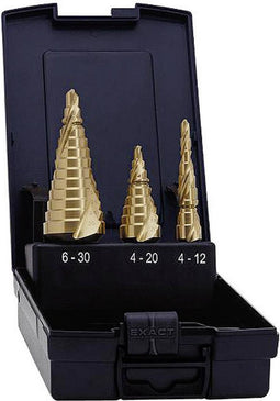 Exact 07014 HSS Getrapteboorset 3-delig 4 - 12 mm, 4 - 20 mm, 6 - 30 mm TiN 3 vlakken schacht 1 set(s)