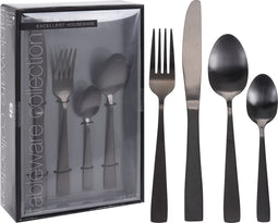 Excellent Houseware Bestekset zwart - 4 personen - 16 delige set