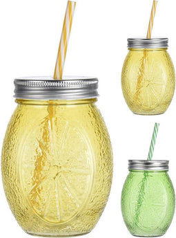 Excellent Houseware Drinkglas met rietje 450ml( per stuk ) (1 stuk) assorti